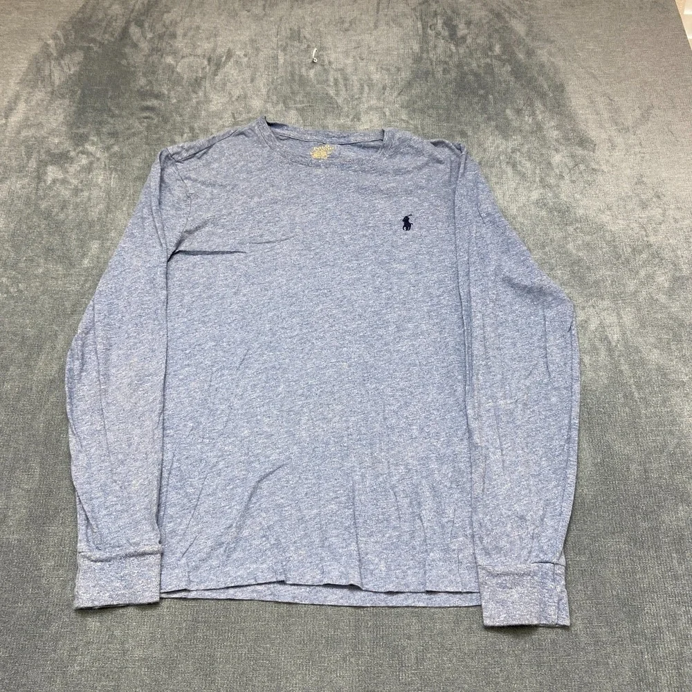 Polo Ralph Lauren Custom Slim Fit Shirt Mens Medium Blue Logo Crew Neck Comfort
